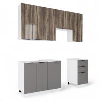 Кухня ПРАГА Серый Камень/ЭвоГлосс Тёмно Серый/ЭвоГлосс Империя/Этория (без мойки) 2.0м