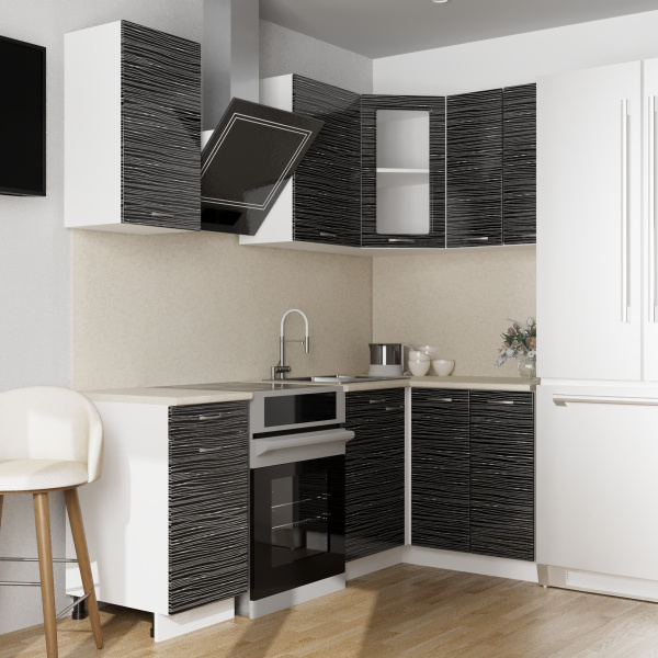 Кухня угловая ТАНГО  №7 ЧЕРНЫЙ СТРАЙП (столеш Берил+сушка+планка)