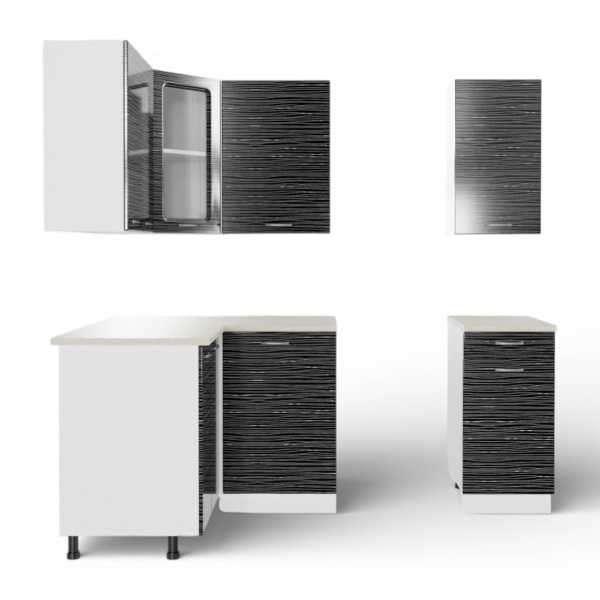 Кухня угловая ТАНГО  №7 ЧЕРНЫЙ СТРАЙП (столеш Берил+сушка+планка)