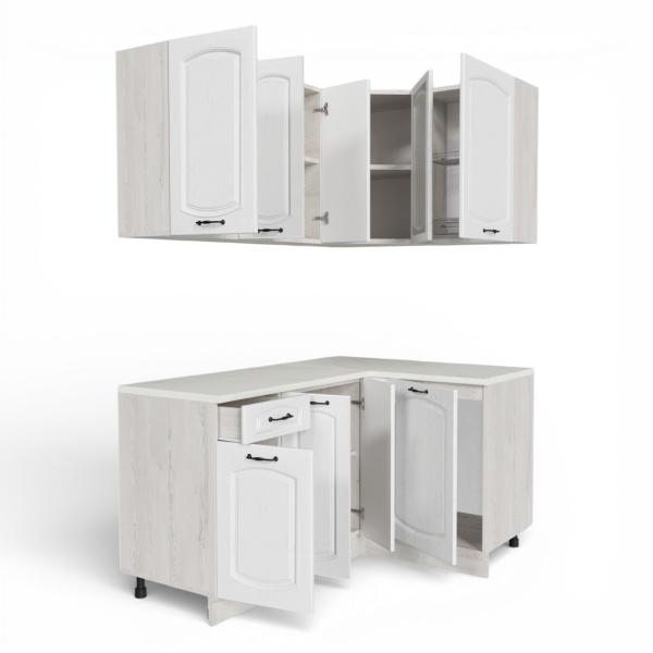 Кухня угловая Равенна Сосна лофт / Дуб светлый (столеш Луанда+сушка+планка) 1,5м