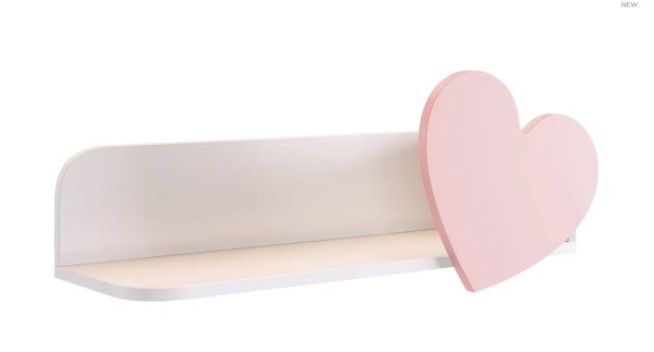 Полка навесная Сердечко(белое дерево/пудра розов(эмаль)