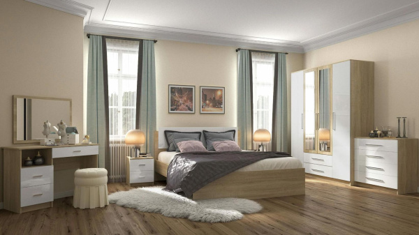 Бланка Шкаф 4-х дверный  дуб сонома/белый глянец