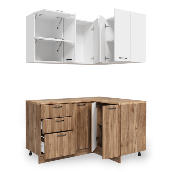 Кухня УГЛОВАЯ  Бари  Белый жемчуг/Тач Белый/Орех Антик