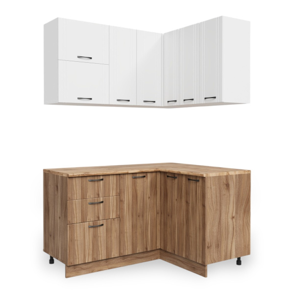 Кухня УГЛОВАЯ  Бари  Белый жемчуг/Тач Белый/Орех Антик