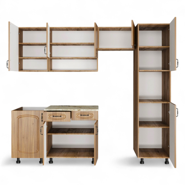 Кухня Комплект №4  Дуб крафт табачн./Орех антик (столеш Версаль, без мойки) 1,8м 