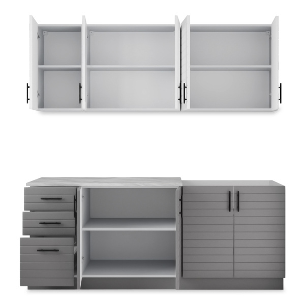 Кухня Комплект №9 Серый камень/ТАЧ БЕЛЫЙ/ТАЧ ГРАФИТ (столеш Этория без мойки)