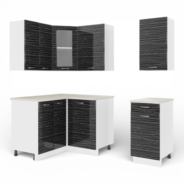 Кухня угловая ТАНГО  №7 ЧЕРНЫЙ СТРАЙП (столеш Берил+сушка+планка)