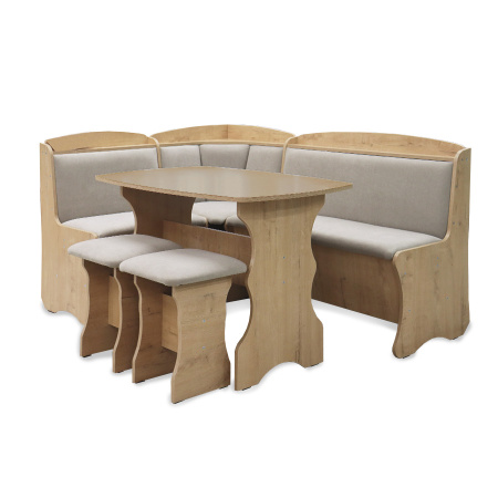 Обеденная группа, Дуб Бунратти  (скамья, стол, табурет), ткань в ассорт