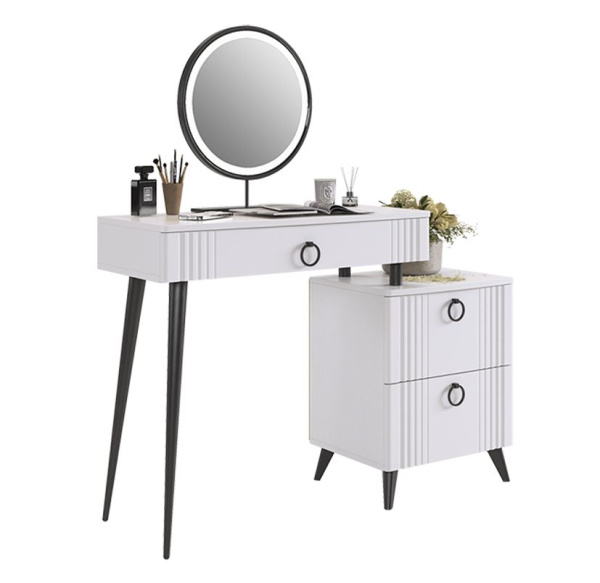 Ева Туалетный столик (с тумбой)/Белое дерево/Белый матовый