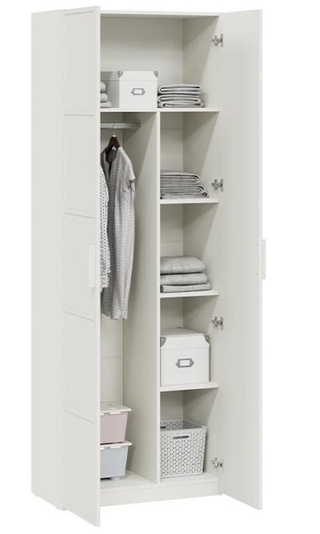 Стелла Шкаф д/одежды 2 дв комбинированный Белый холст/Белый жемчуг/