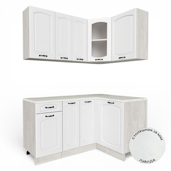 Кухня угловая Равенна Сосна лофт / Дуб светлый (столеш Луанда+сушка+планка) 1,5м