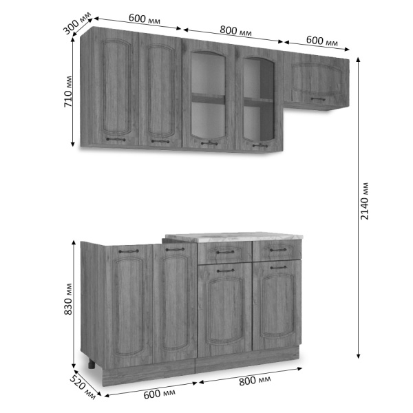 Кухня РАВЕННА 1,4м (со столеш,без мойки)