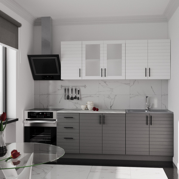 Кухня Комплект №9 Серый камень/ТАЧ БЕЛЫЙ/ТАЧ ГРАФИТ (столеш Этория без мойки)