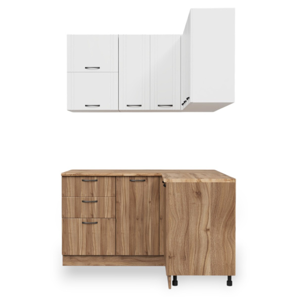 Кухня УГЛОВАЯ  Бари  Белый жемчуг/Тач Белый/Орех Антик